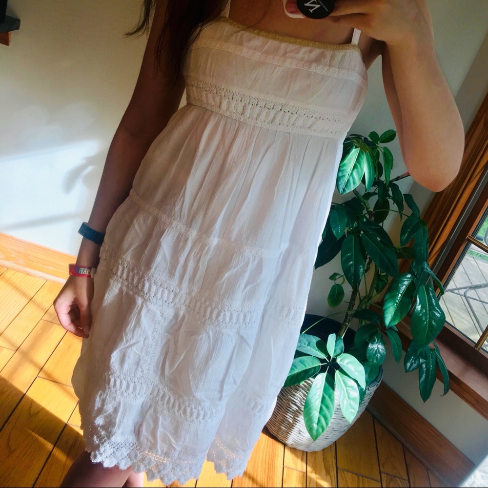 Gold Tinsel Neckline Crochet Spaghetti Dress